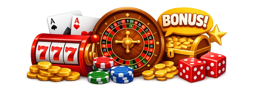 online casina pro začátečníky – ilustrace automatů, rulety a casino bonusu